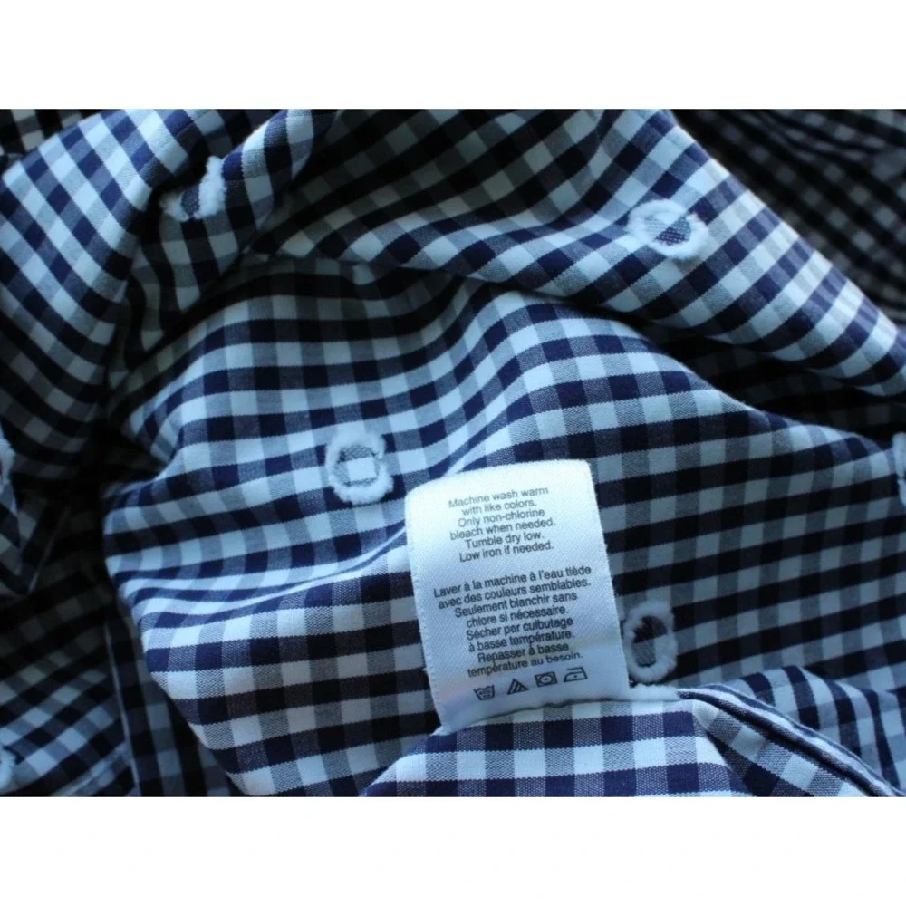 Coldwater Creek Gingham Check Plaid Polka Dot Navy Blue White Tunic Shirt Top PS - Picture 12 of 12